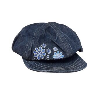Vintage Y2K The Powerpuff Girls Denim Newsboy Cap Embroidered Floral Funky